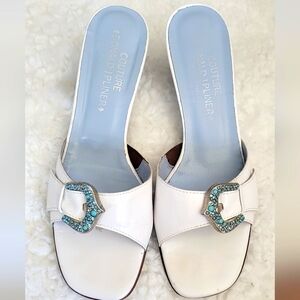 Couture Donald J. Pliner White and Blue Mules 8N